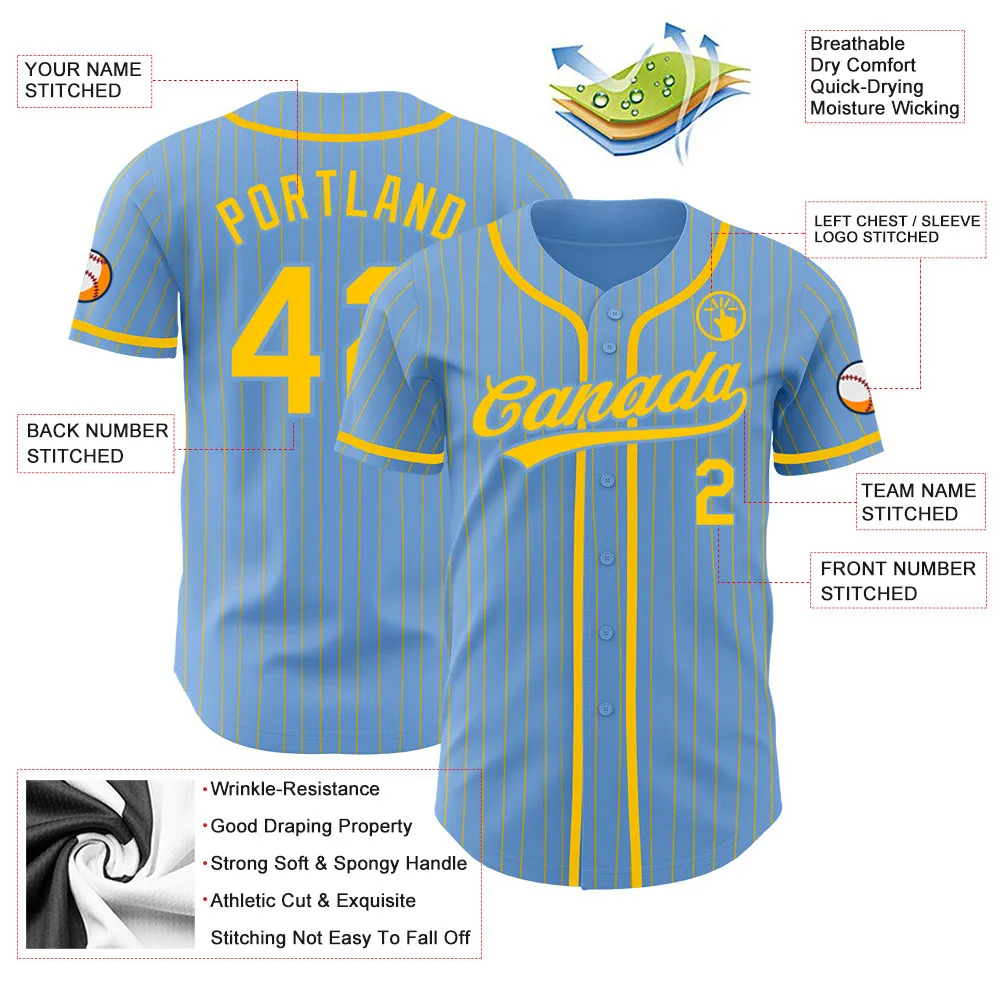 Custom Light Blue Yellow Pinstripe Yellow Authentic Baseball Jersey