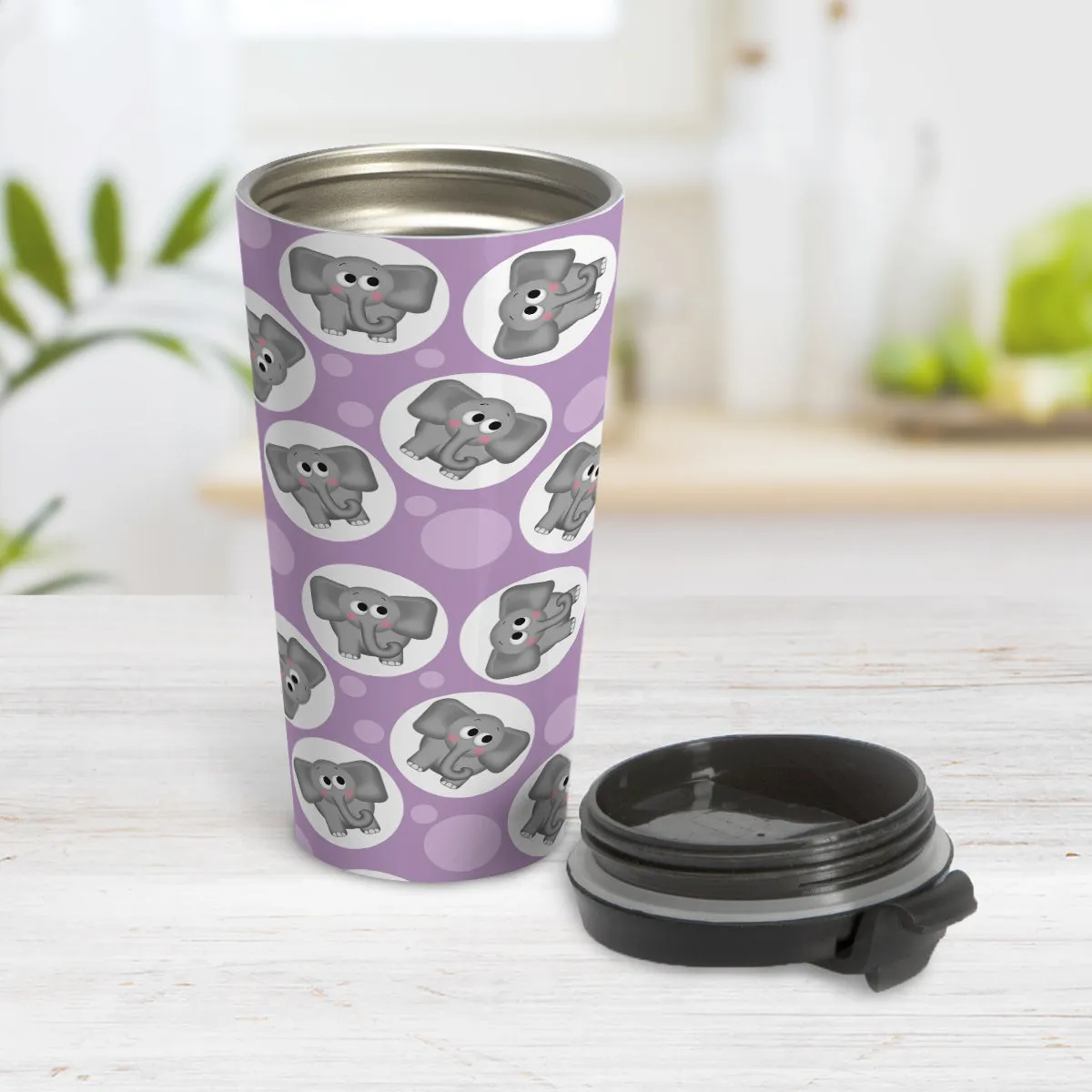 Cute Purple Elephant Pattern Travel Mug