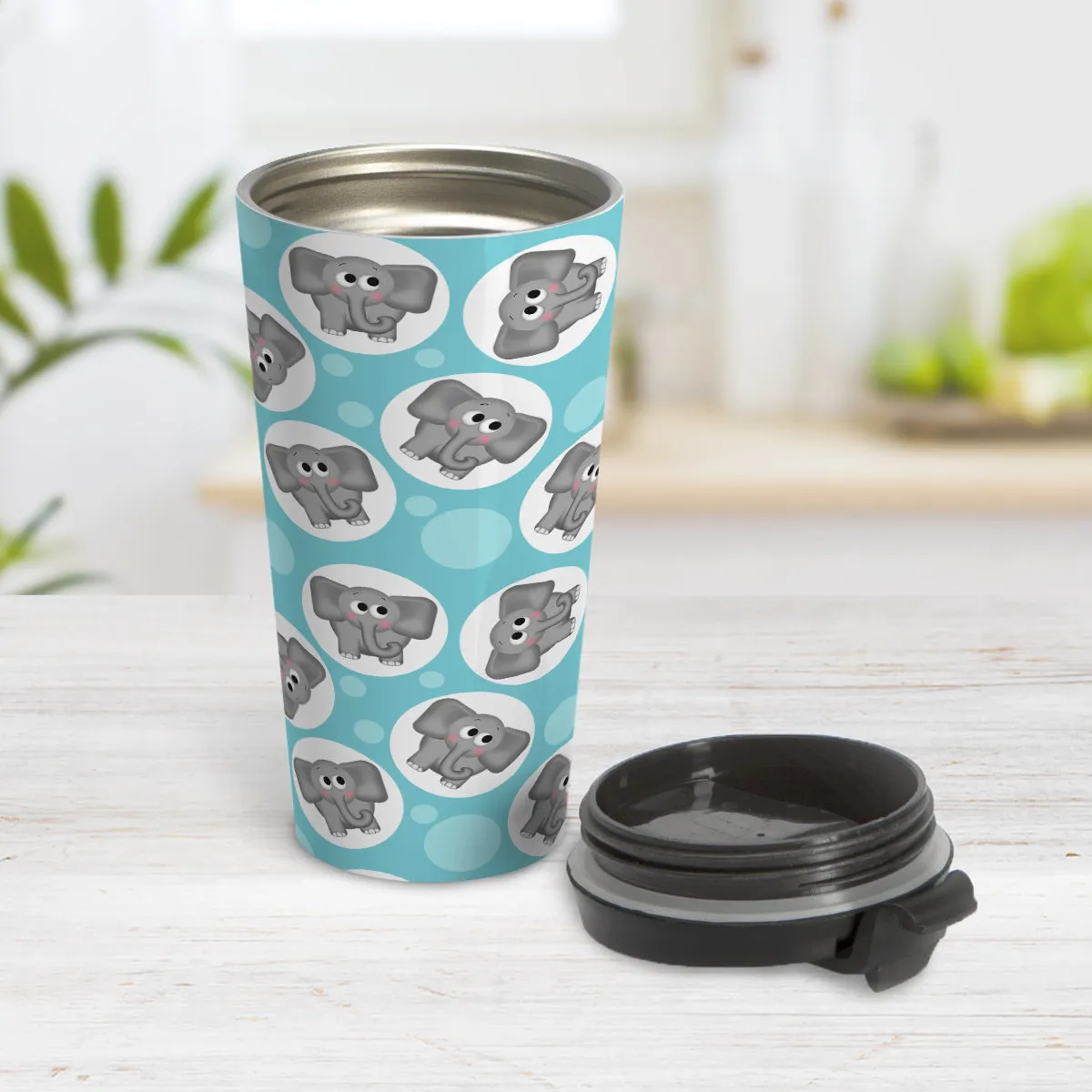 Cute Turquoise Elephant Pattern Travel Mug