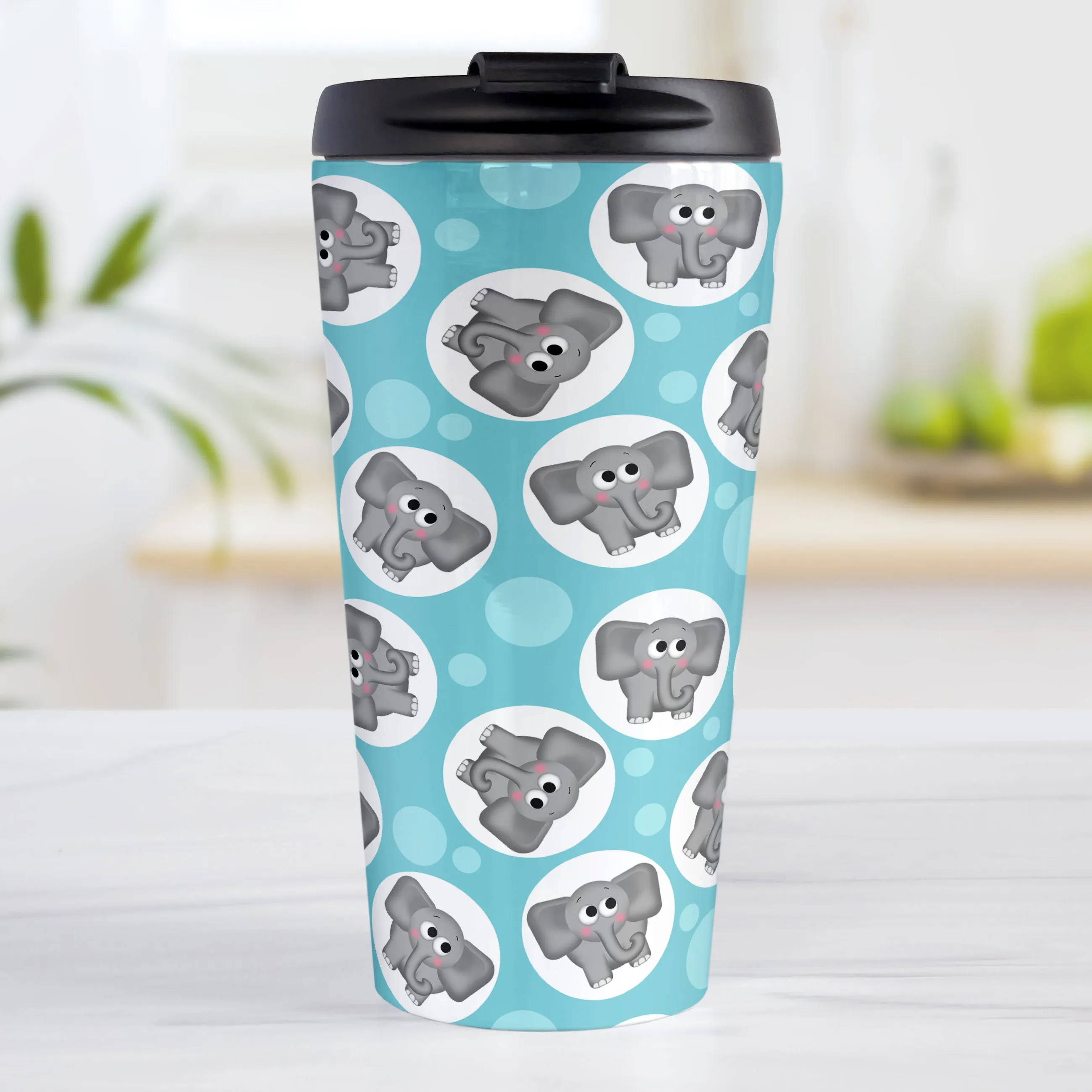 Cute Turquoise Elephant Pattern Travel Mug