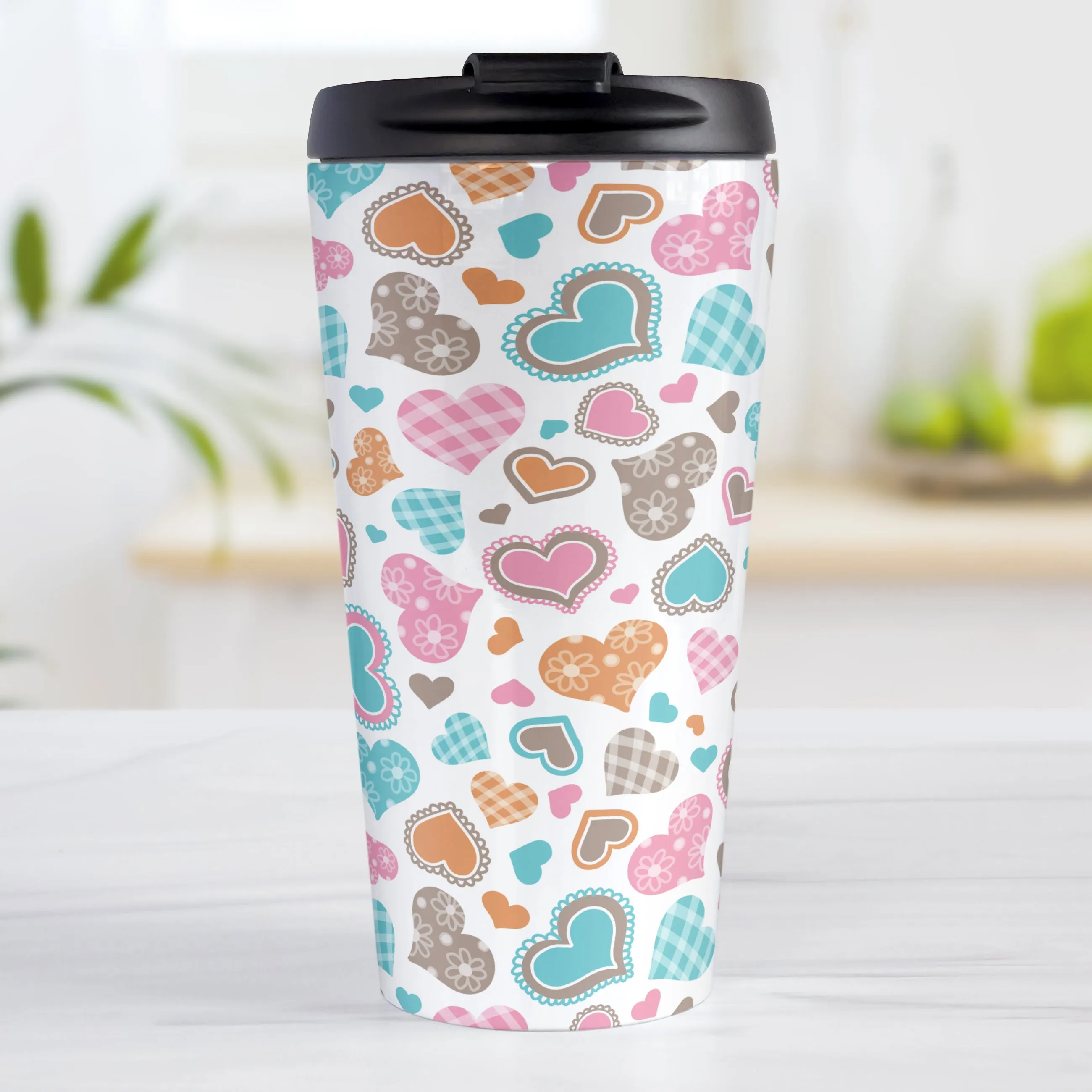 Cutesy Hearts Pattern Travel Mug