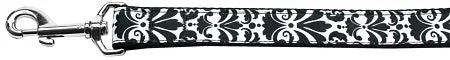 Damask Black Nylon Dog Leash 3-8 Inch Wide 4ft Long