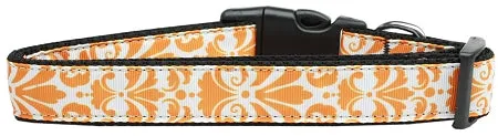 Damask Orange Nylon Dog Collar Xl