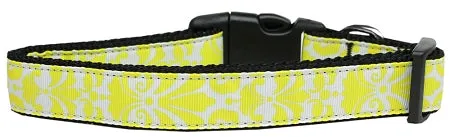 Damask Yellow Nylon Dog Collar Xs