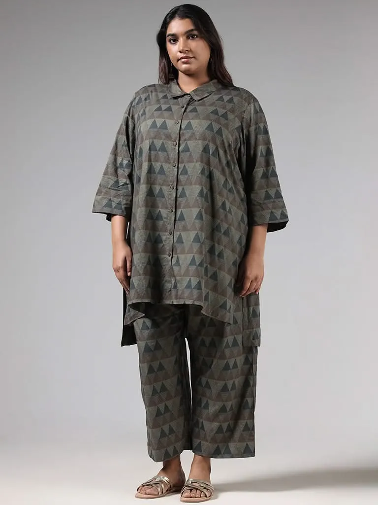 Diza Grey Geometric Printed Cotton Shirt Kurti