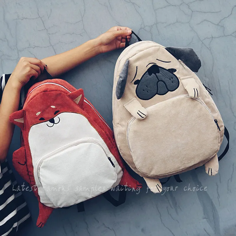 Dog Ear Embroidery Canvas Backpack