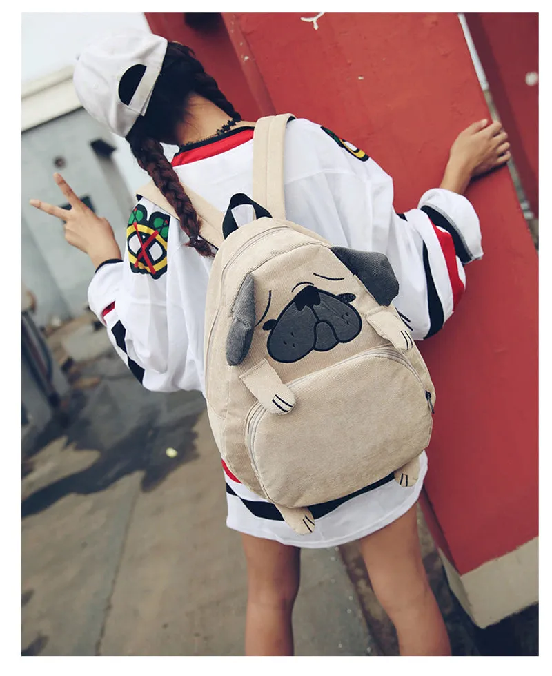 Dog Ear Embroidery Canvas Backpack