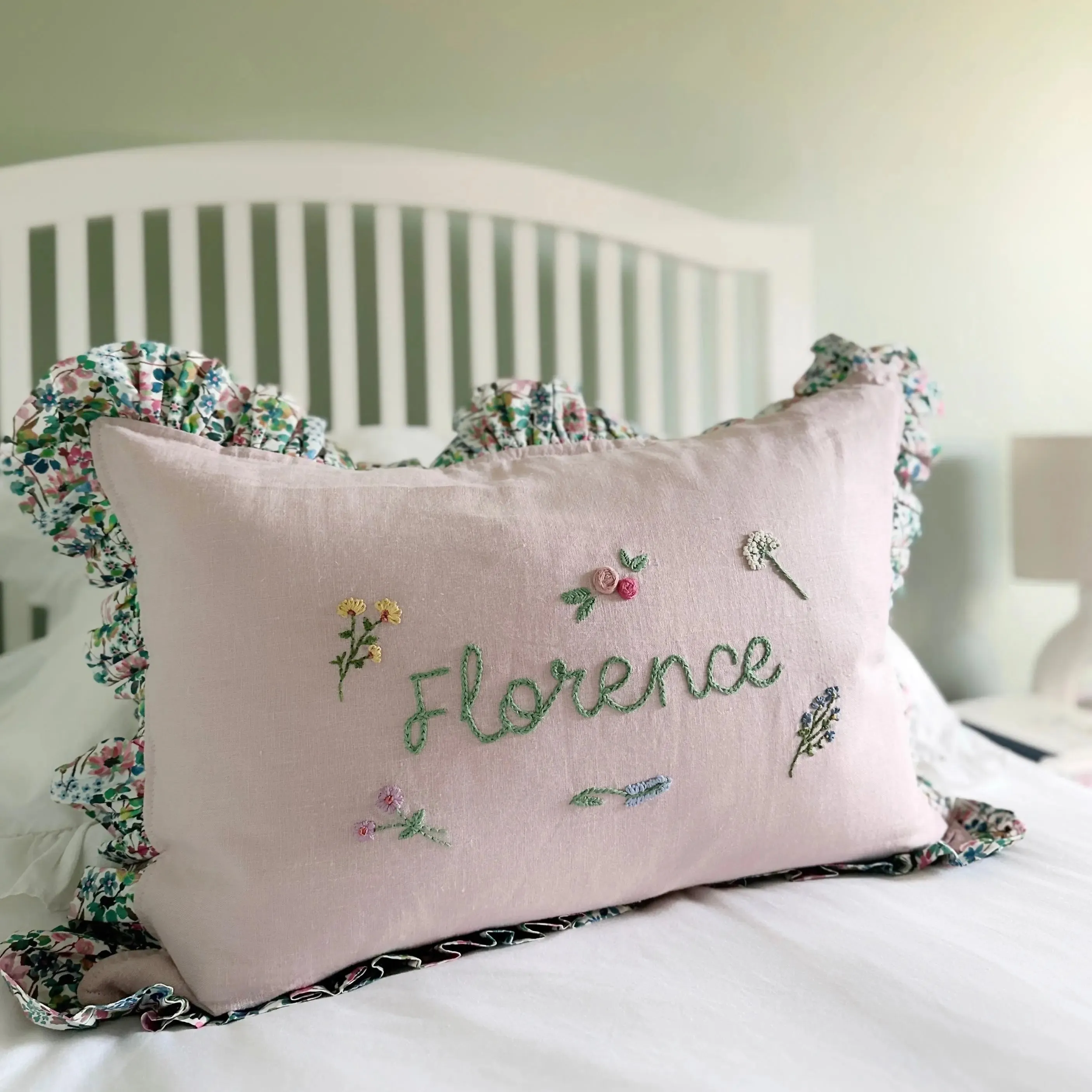 DREAMS of SUMMER Liberty Embroidered Oblong Cushion