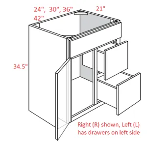 EB02-V4221D-L Elegant Smokey Gray Assembled Vanity Sink Base cabinet