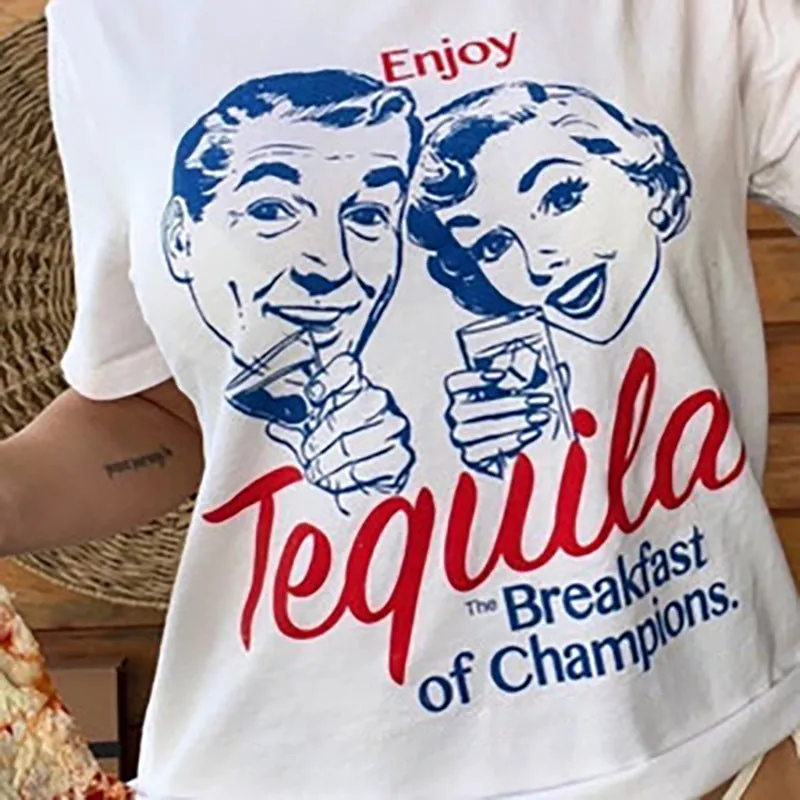 Enjoy Tequila Retro Graphic Tees Women Cute Funny Alcoh