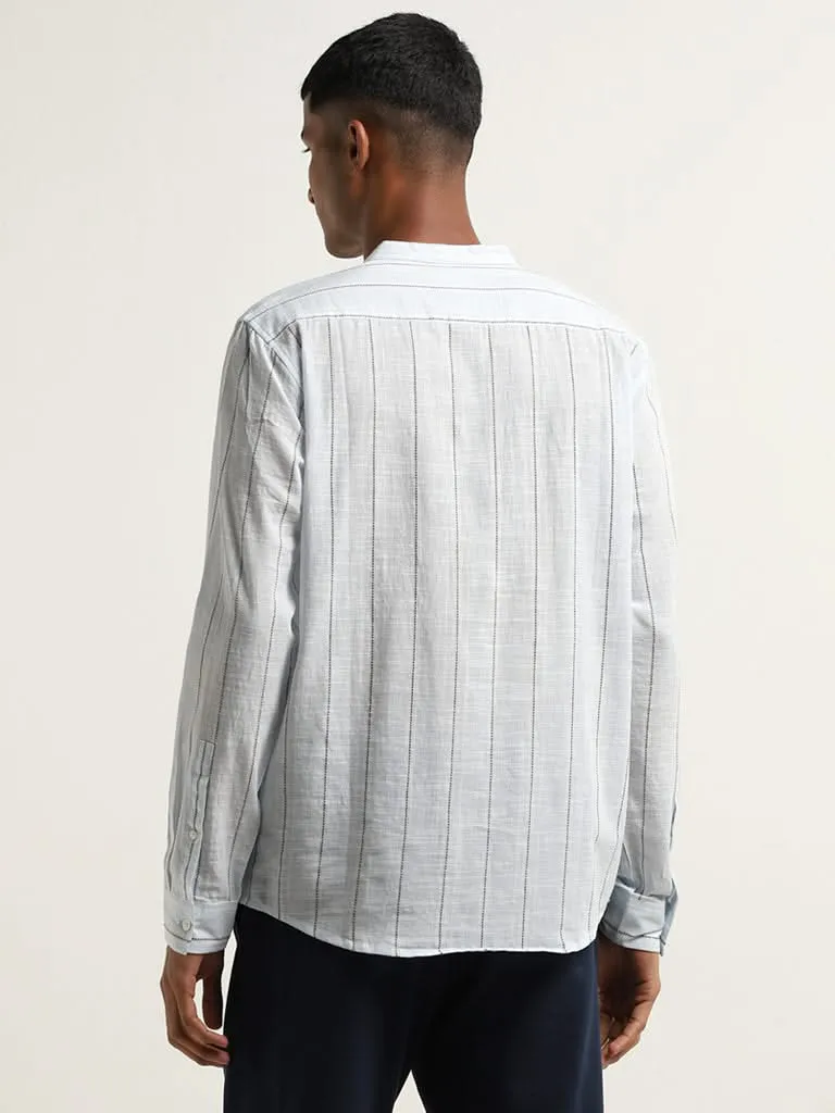 ETA Light Blue Cotton Striped Resort Fit Shirt