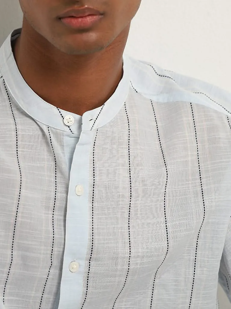 ETA Light Blue Cotton Striped Resort Fit Shirt