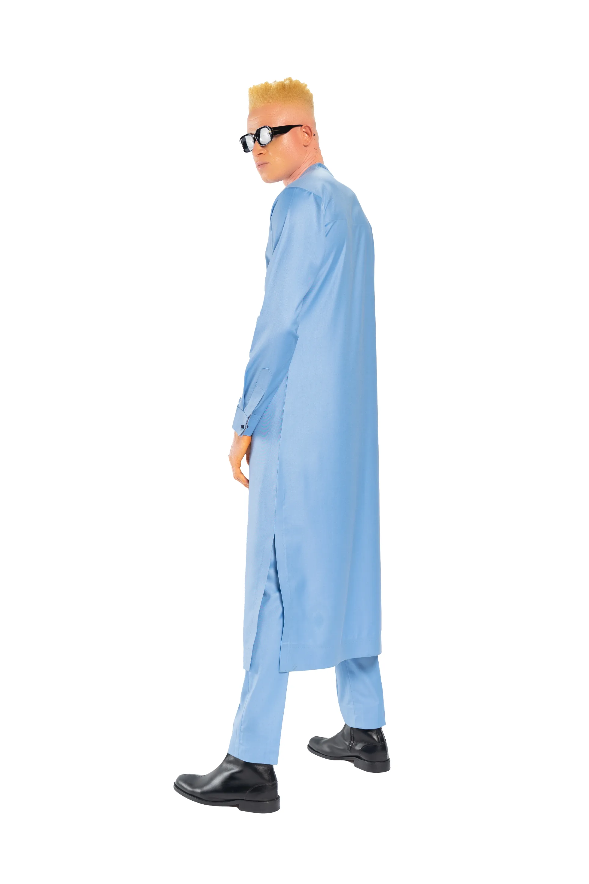 Extended Length Long Sleeve Wool Matching Set in Light Blue