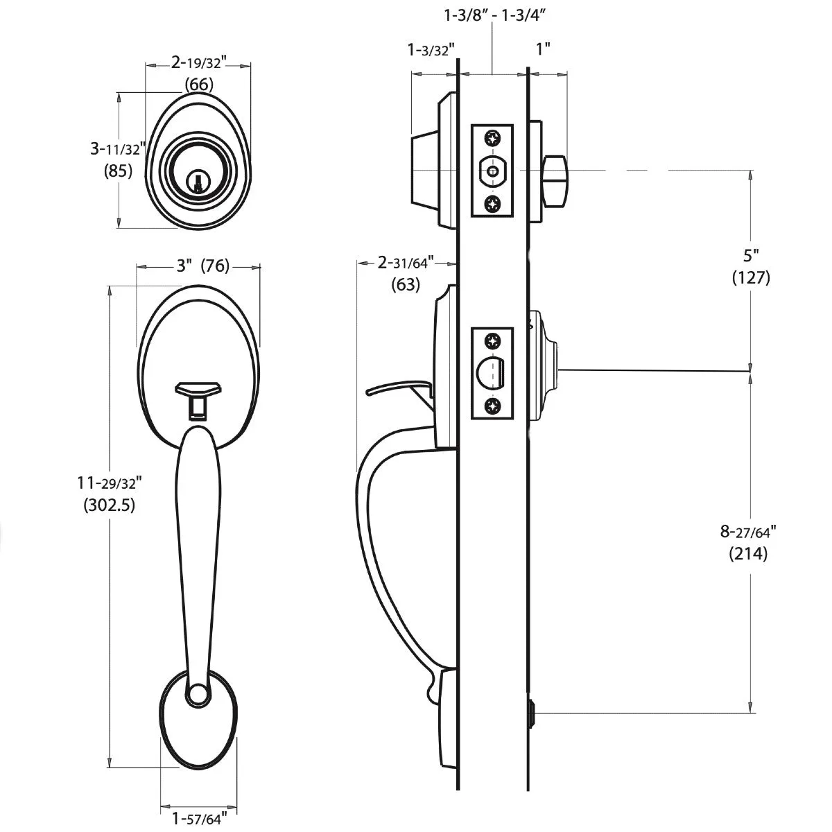 Frankfort Matte Black Traditional Handleset with Ashland Knob