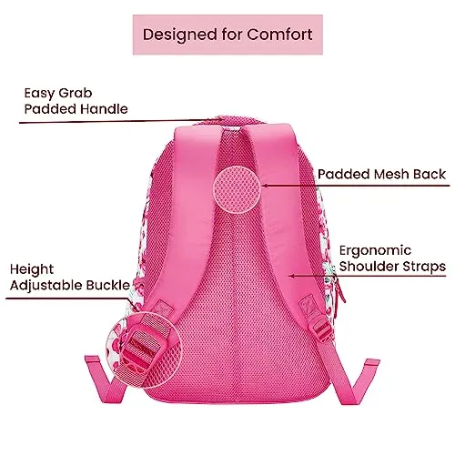 Genie Camellia School Bag for Girls, 17 inch Backpack for Women, 3 compartments Water Resistant Stylish and Trendy College Backpacks for Girls