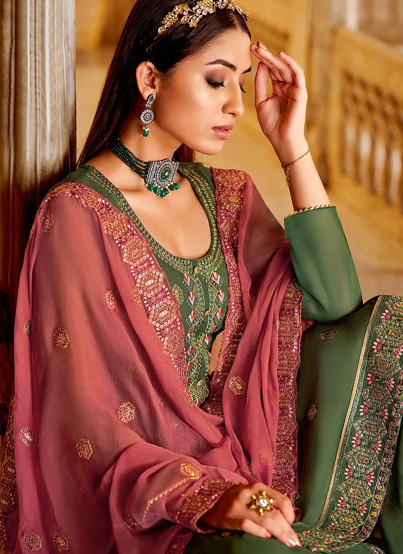 Green Georgette Gotapatti Palazzo Suit