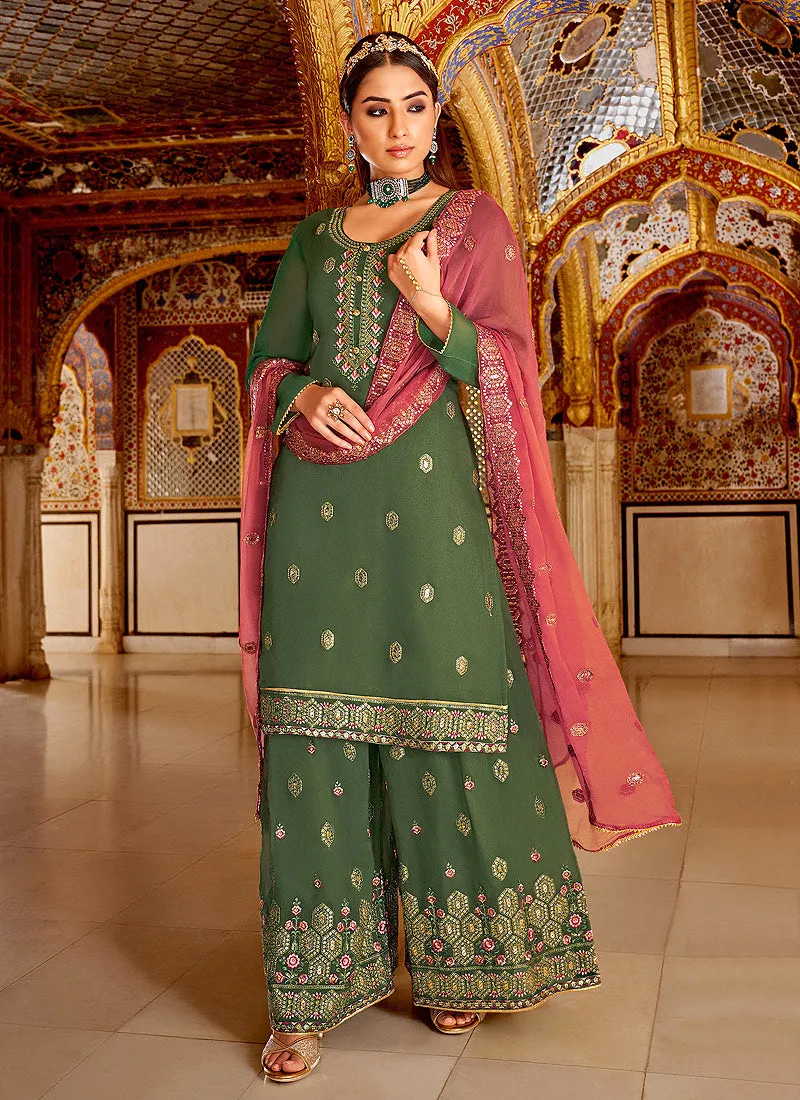 Green Georgette Gotapatti Palazzo Suit