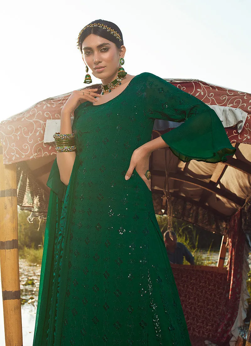 Green Sequence Embroidered Gharara Suit