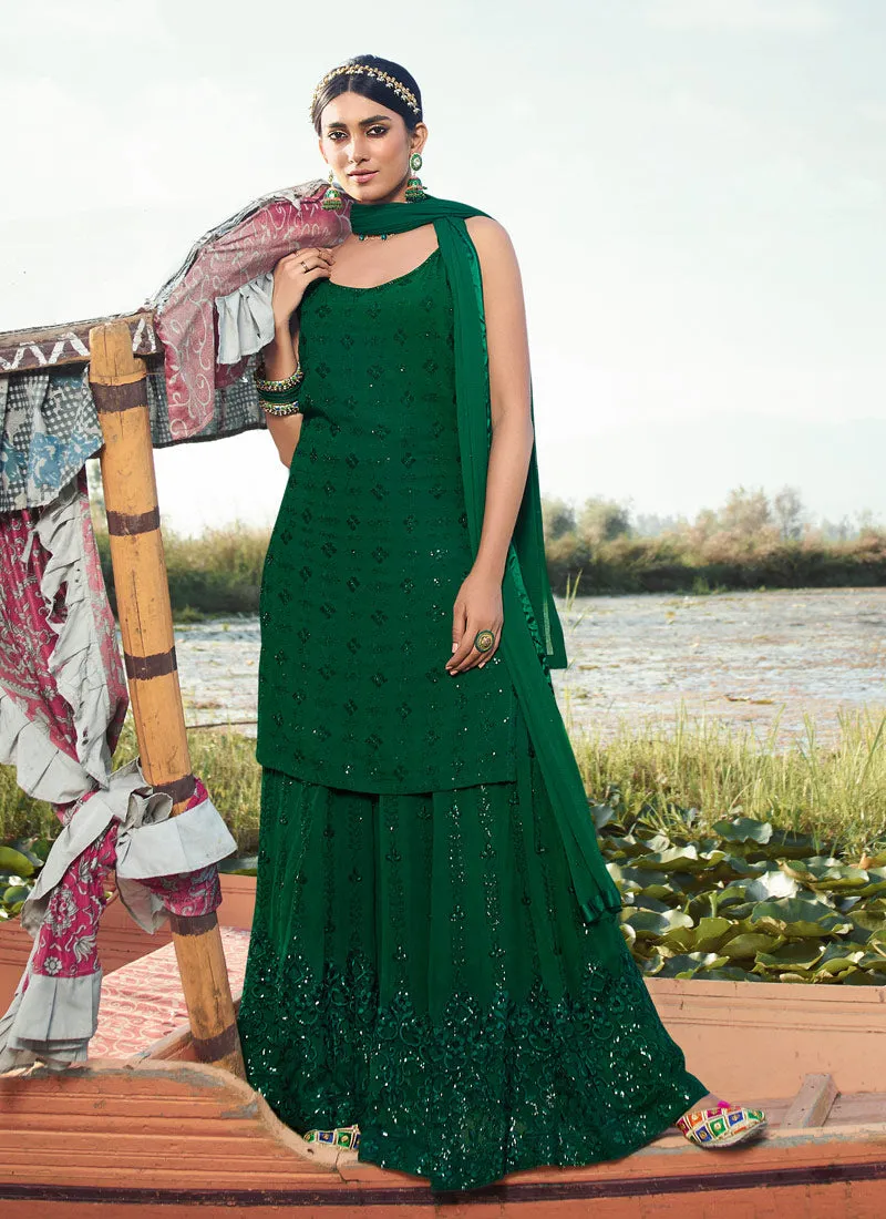 Green Sequence Embroidered Gharara Suit