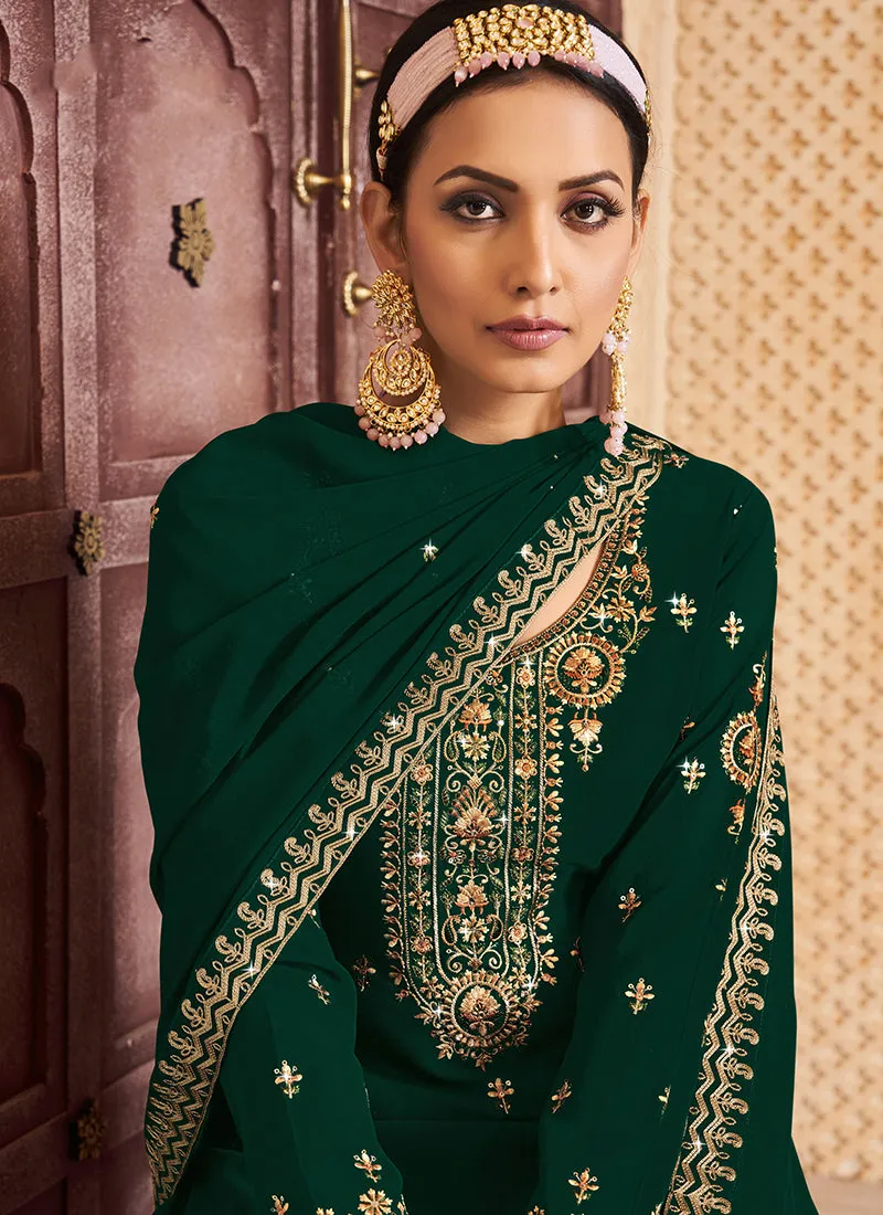 Green Traditional Embroidery Lehenga Kurti