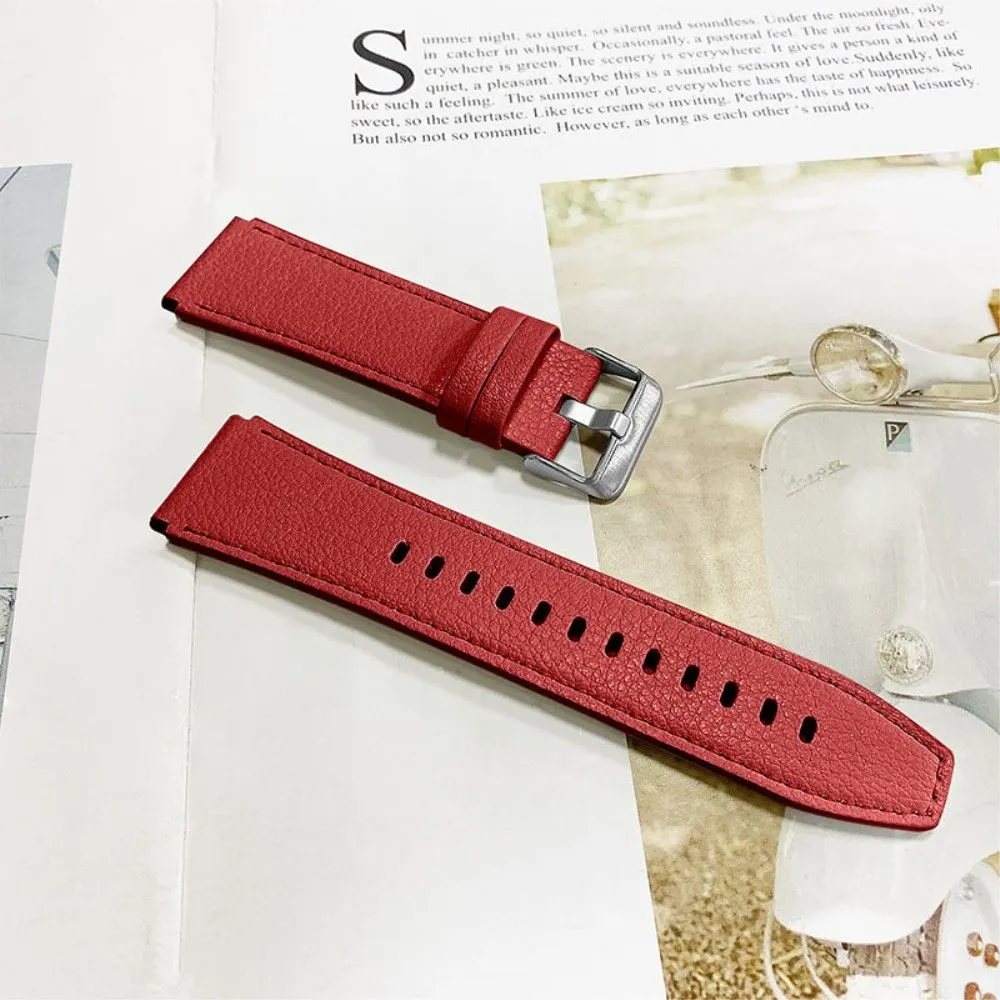 Honor MagicWatch 2 46mm textured cowhide leather watch strap - Red