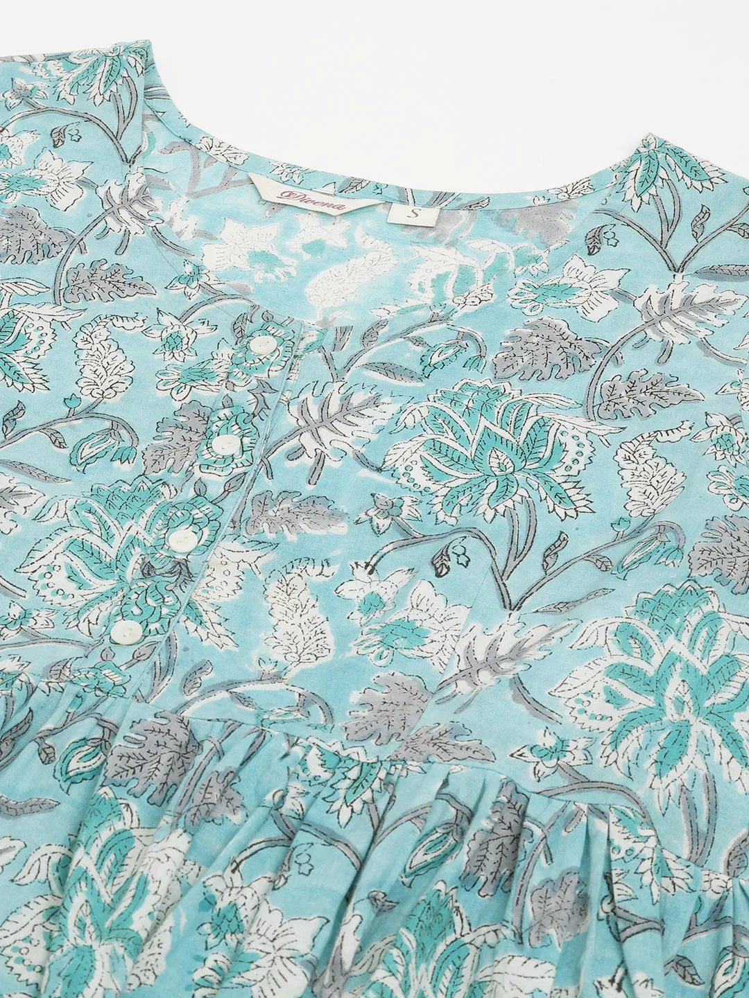 Jashvi Light Blue Floral Printed Cotton Peplum Fit Top