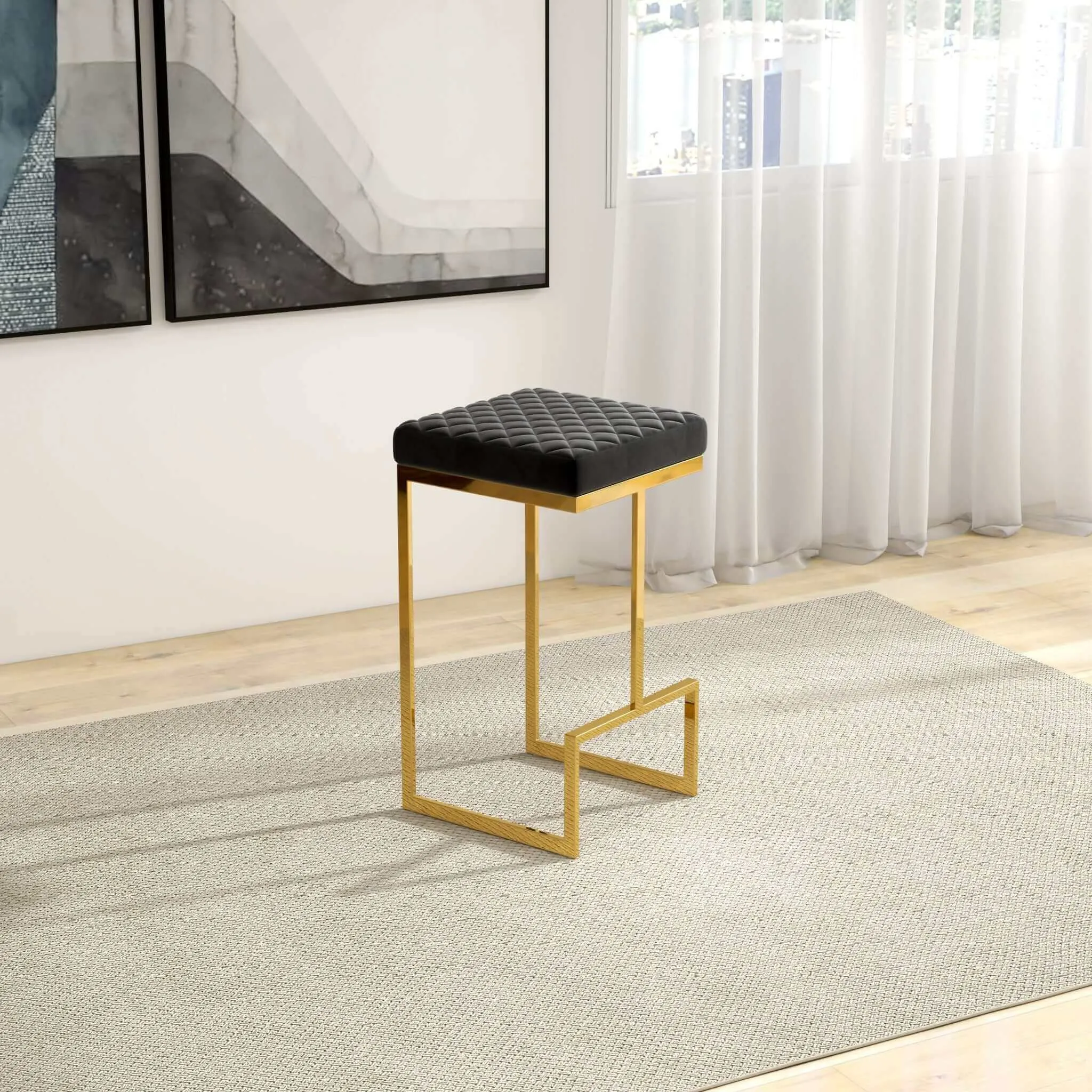 Joel Mid Century Modern Luxury Upholstered Stool