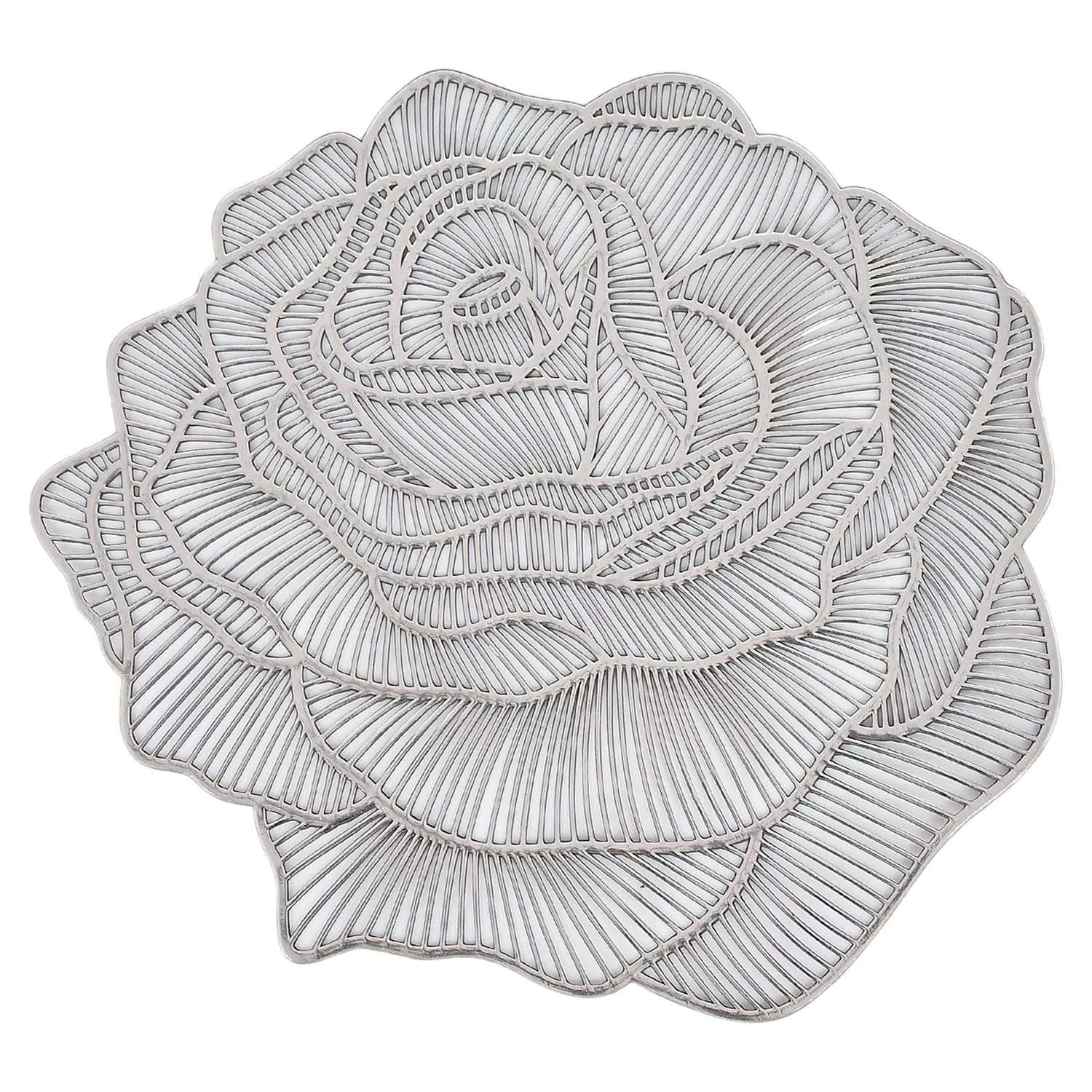 Kuber Industries Rose Design Non-Slip Heat Insulation Decorative Table Placemats, Set of 4 (Silver)-50KM01298, Standard