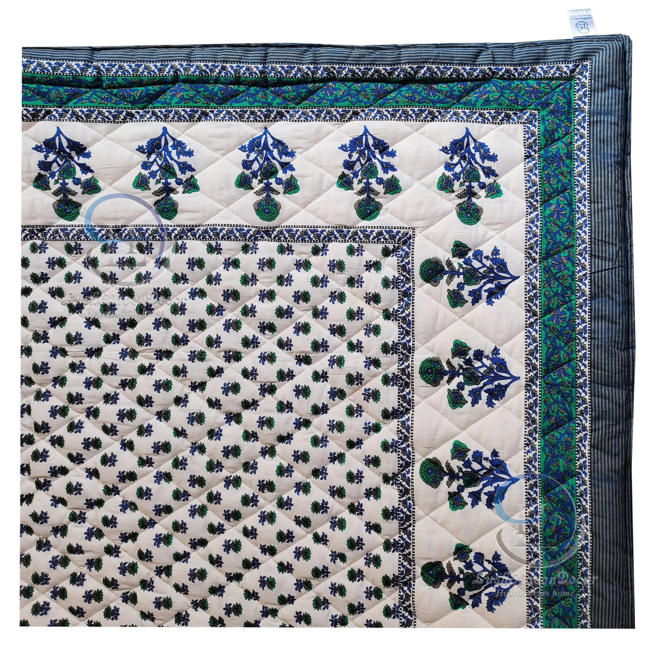 LushHavenDecor Jaipuri Razai Double Bed Computerized Quilting Soft and Breathable Cotton Comforter Quilt Rajai Blanket Dohar Size 85X100 inch Blue Pack of 1