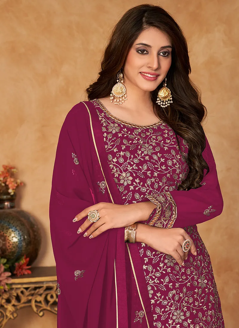 Magenta Embroidery Festive Gharara Style Suit