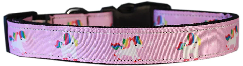 Mauve Unicorns Nylon Dog Collar Md