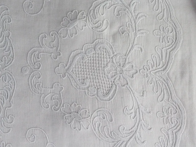 Medium Bolster - Antique French White on White Embroidered Cornely on Linen by Charlotte Casadéjus