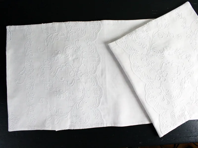 Medium Bolster - Antique French White on White Embroidered Cornely on Linen by Charlotte Casadéjus