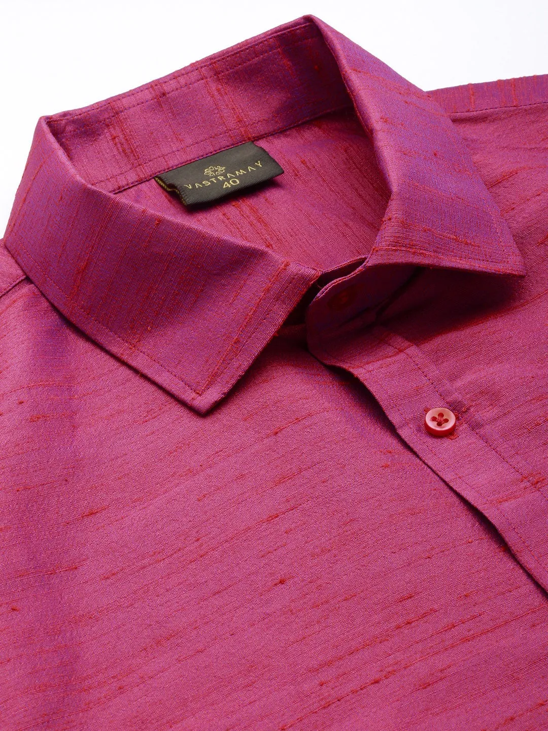 Men's Purple And White Raw Silk Shirt And Mundu - Vastramay