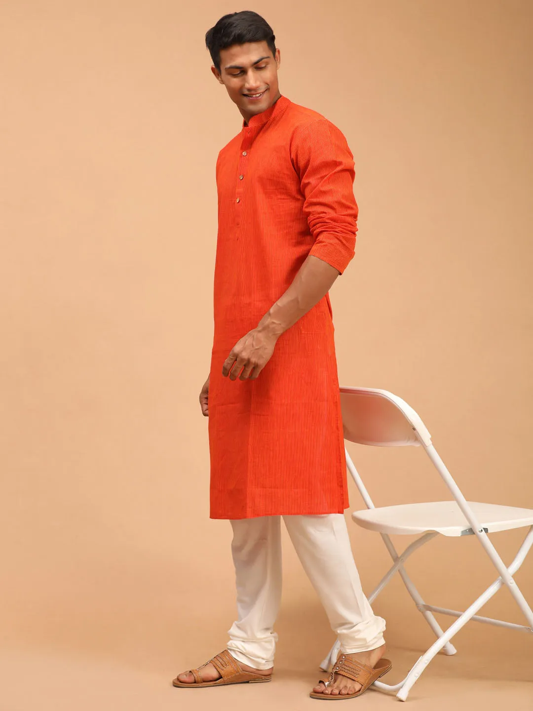 Men's Red Pure Cotton Kurta Pyjama Set - Vastramay