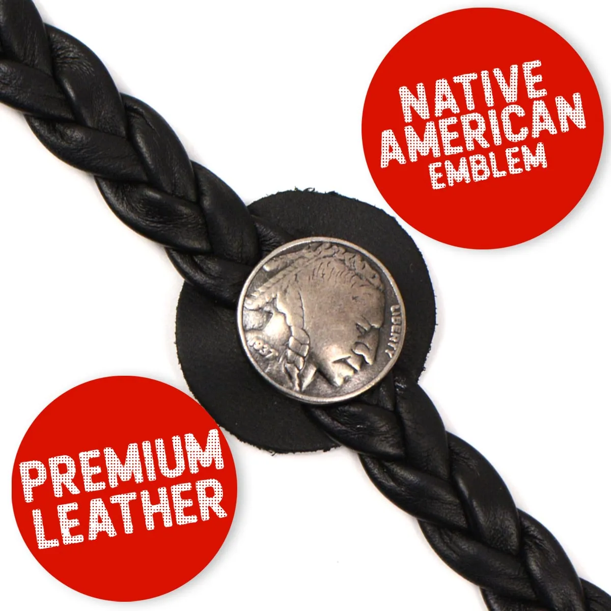 Milwaukee Leather Native American Medallion Vest Extender w/ Genuine Leather Braided Strap 6.5" Extension 4-PCS MLA6066SET