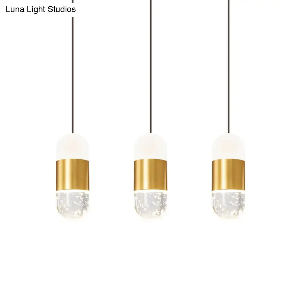 Minimalist Brass 3-Head Pendant Light with Seedy Crystal Capsules - Perfect for Dining Room Ceiling