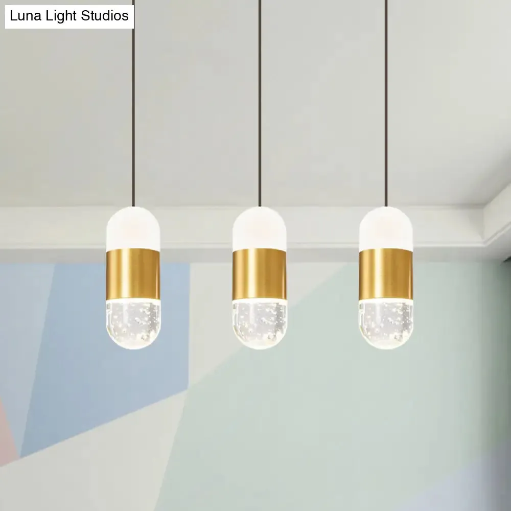 Minimalist Brass 3-Head Pendant Light with Seedy Crystal Capsules - Perfect for Dining Room Ceiling