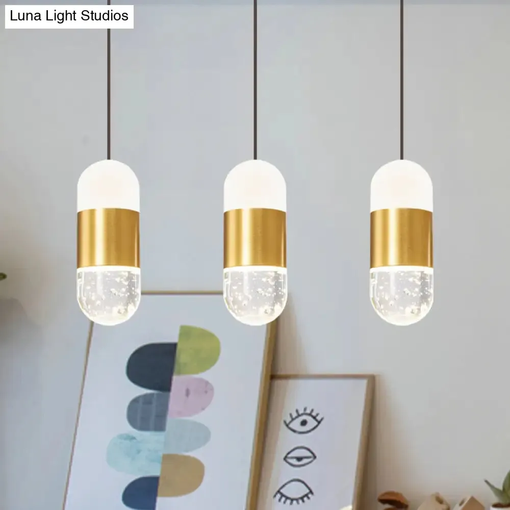 Minimalist Brass 3-Head Pendant Light with Seedy Crystal Capsules - Perfect for Dining Room Ceiling