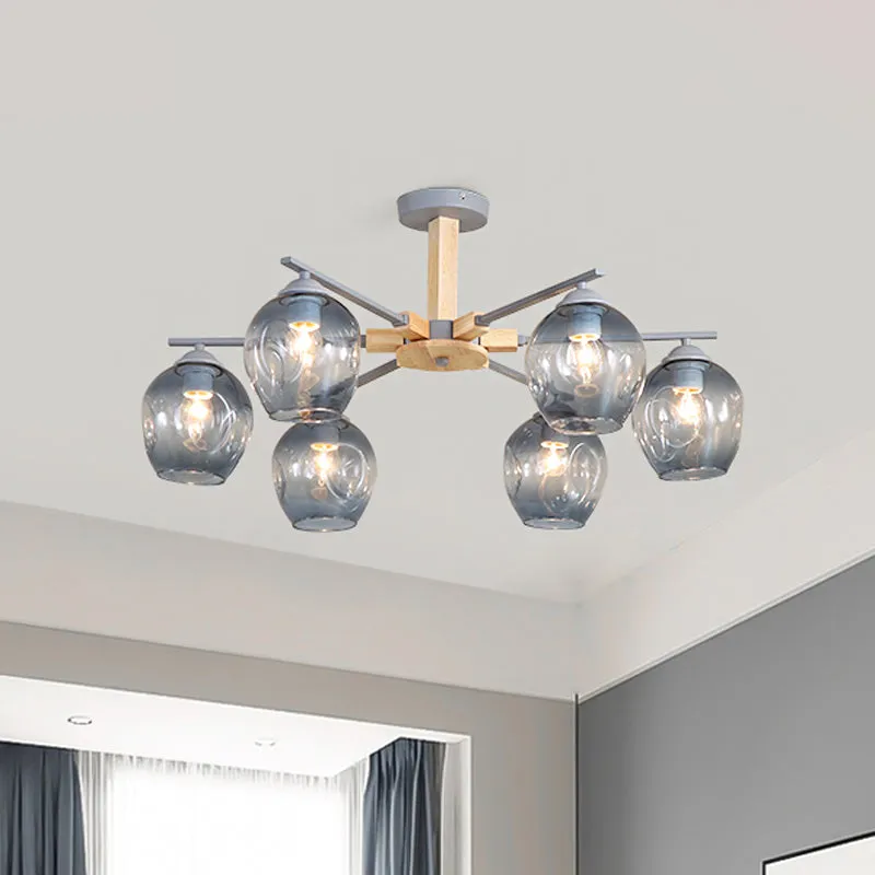 Modern Modo Pendant Chandelier - Smoke Gray Glass, 3/6 Light Fixture for Living Room