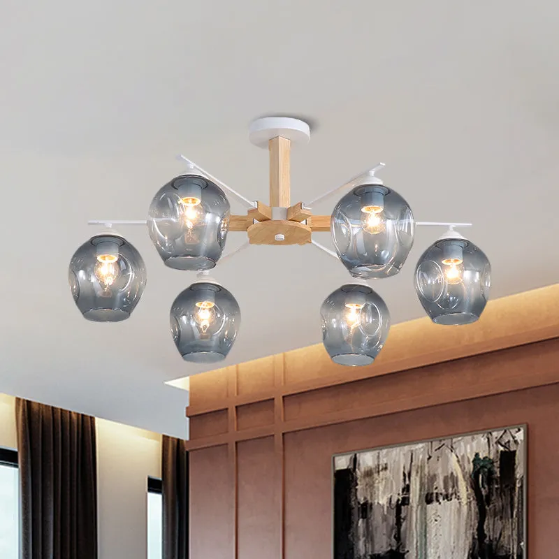 Modern Modo Pendant Chandelier - Smoke Gray Glass, 3/6 Light Fixture for Living Room