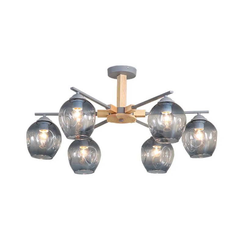 Modern Modo Pendant Chandelier - Smoke Gray Glass, 3/6 Light Fixture for Living Room