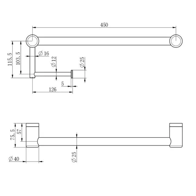 Nero Mecca Care 25mm Toilet Roll Rail 450mm Matte Black