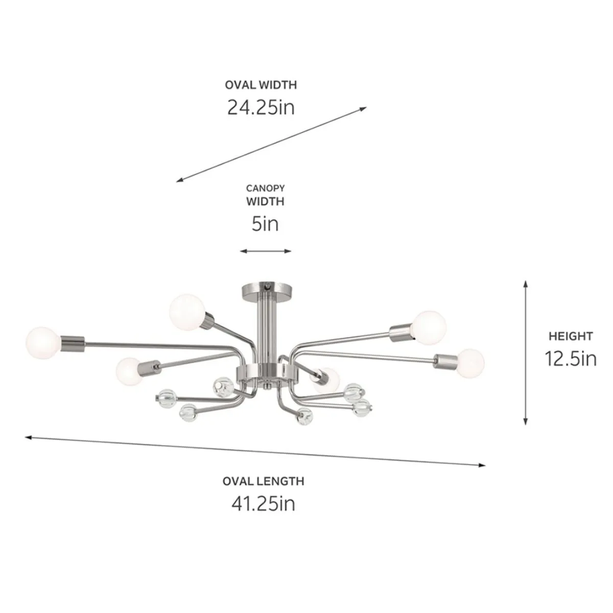 Ocala 41 in. 6 Lights Semi-flush Mount Light Polished Nickel Finish