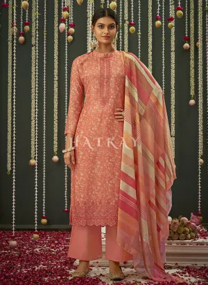 Peach Embroidered Pakistani Salwar Kameez