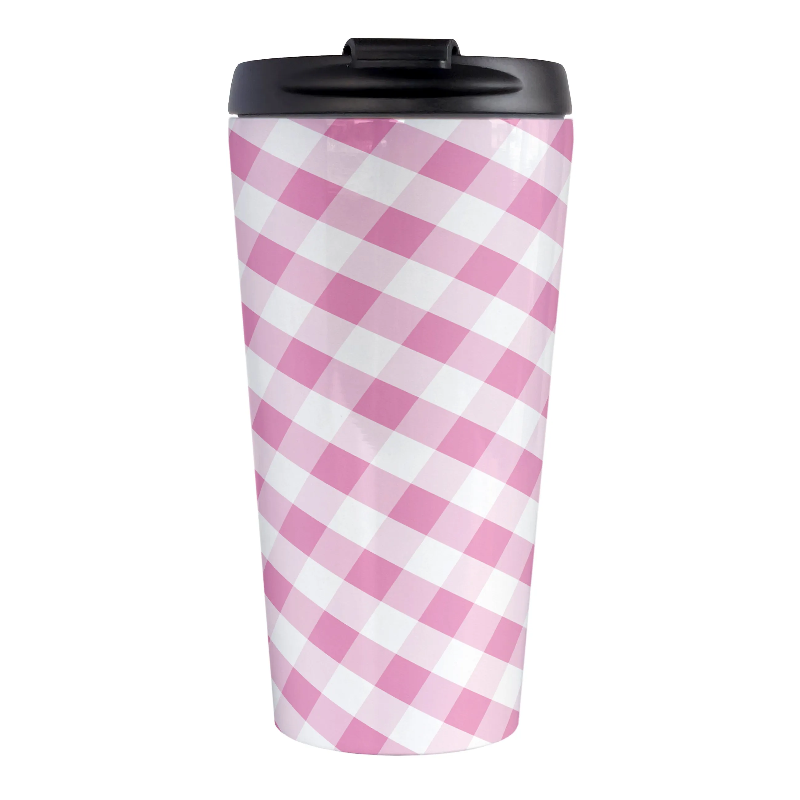 Pink Gingham Travel Mug