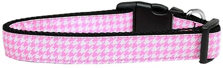 Pink Houndstooth Nylon Dog Collar Sm