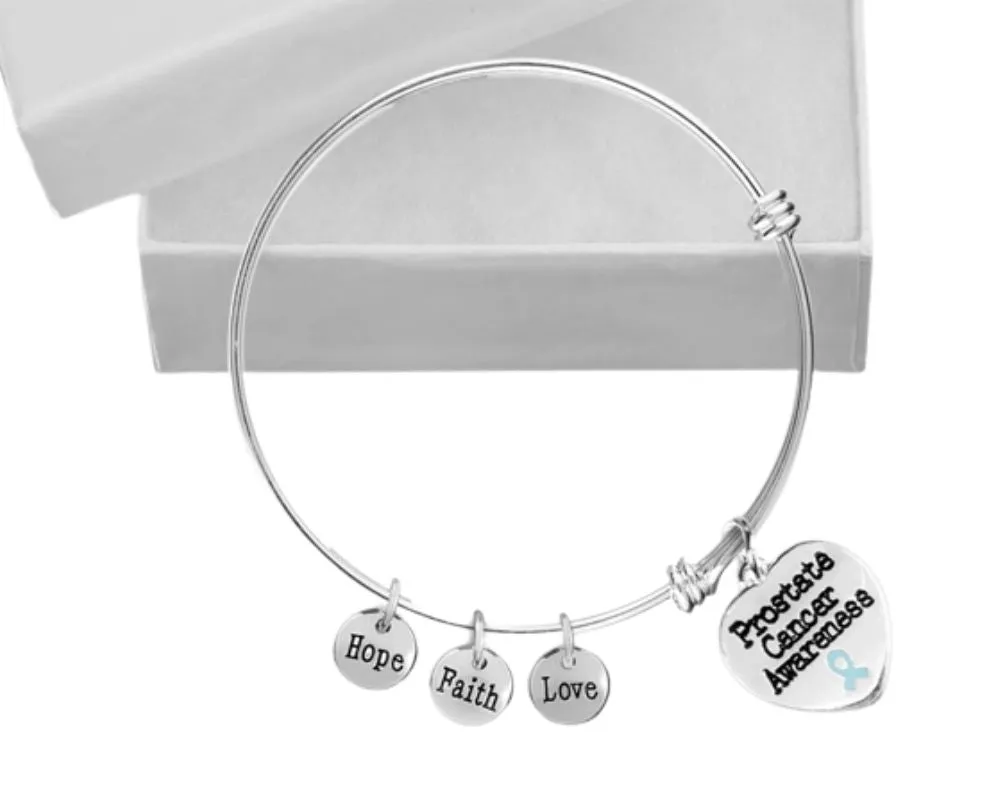 Prostate Cancer Heart Charm Light Blue Ribbon Retractable Bracelets