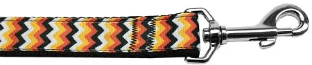 Pumpkin Chevrons Nylon Dog Leash 3-8 Inch Wide 4ft Long