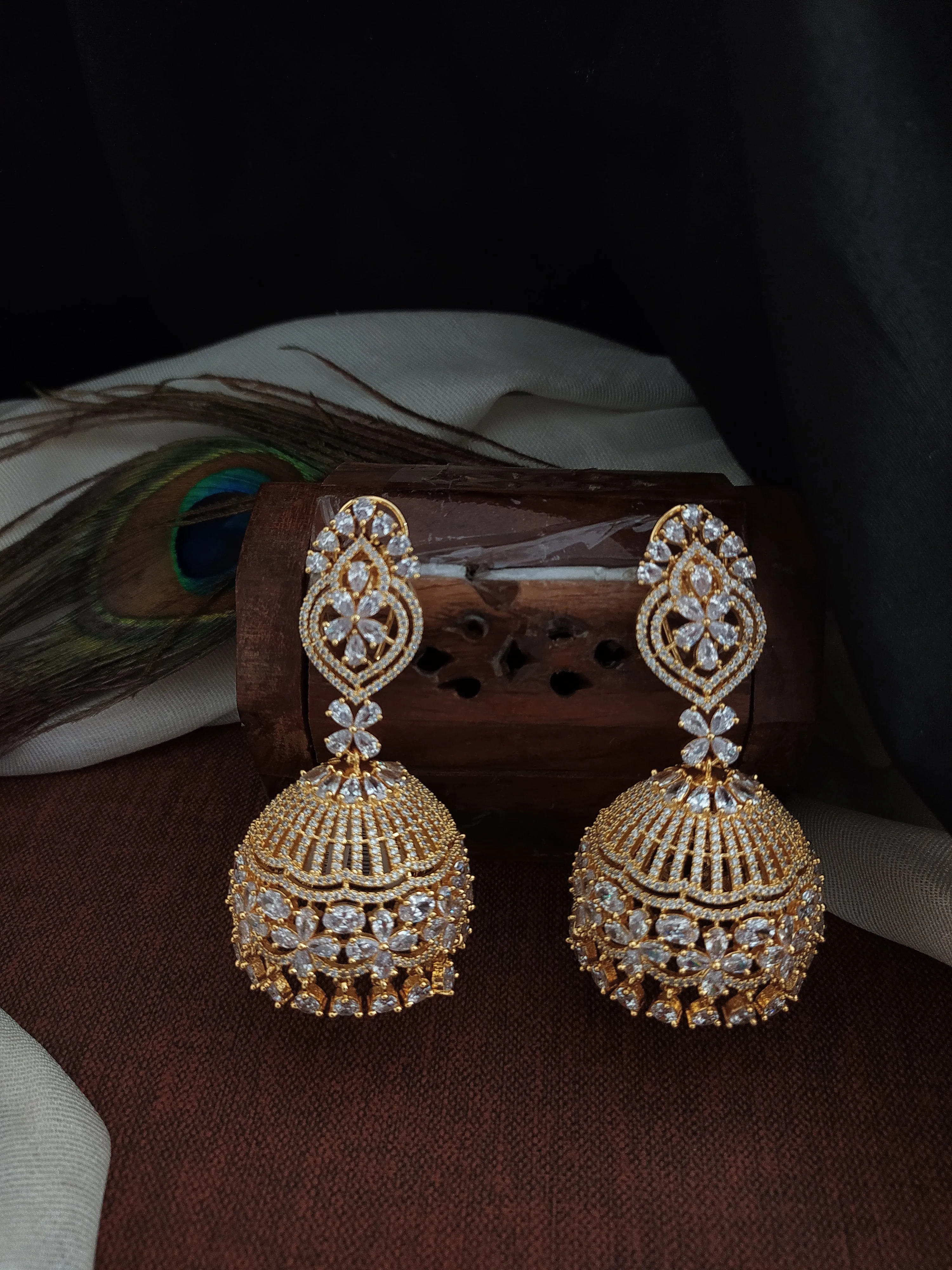 Radiant Bridal Jhumki Earrings with Zircon Stones